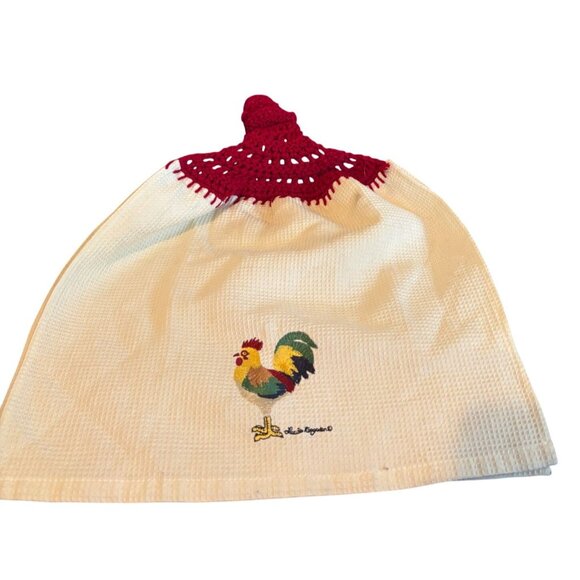 Laurie Korsgaden Rooster Kitchen Towel Waffle Weave & Crochet Top Loop 100% NWOT - Picture 3 of 6